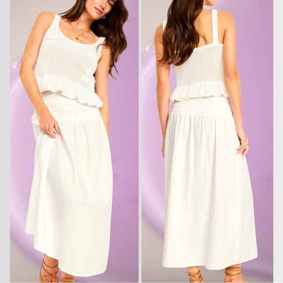 NWT💓GAP OLD NAVY XL💓SEMI SHEER CROCHET TOP & MATCHING MAXI SKIRT IVORY SEA SALT - Picture 1 of 16